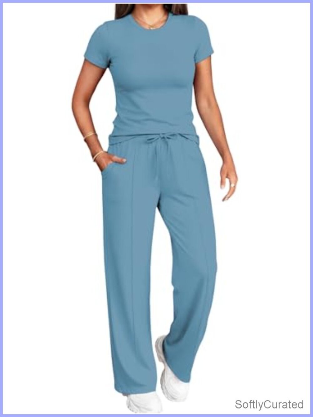 2 Piece Lounge Set Short Sleeve Top Wide Leg Pants Tracksuit